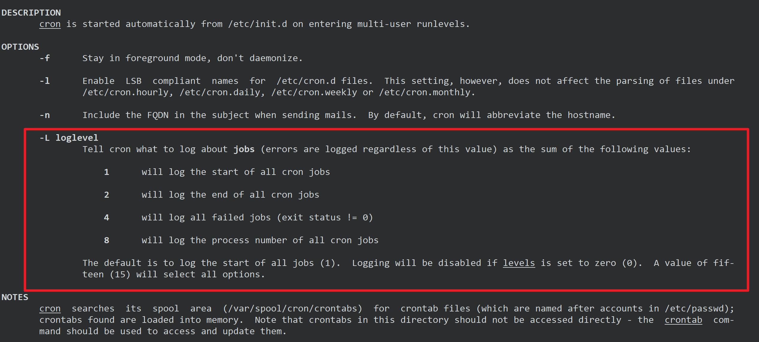 cron命令日志记录参数 cron_log_level